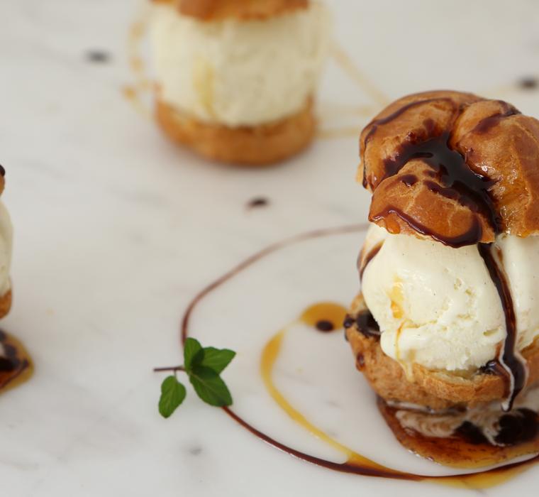 Profiteroles with Chocolate and Caramel